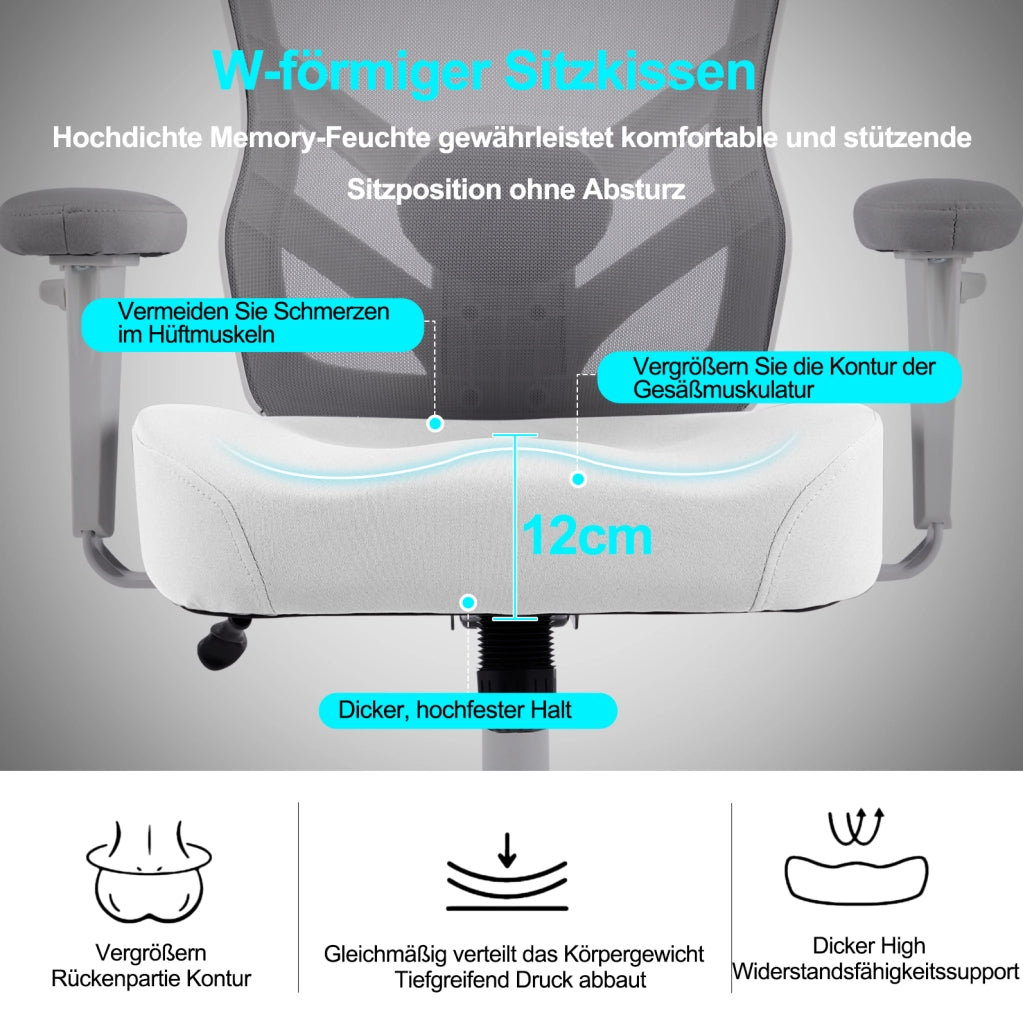 Sedia da ufficio ergonomica con supporto lombare regolabile; braccioli 2D; grigia