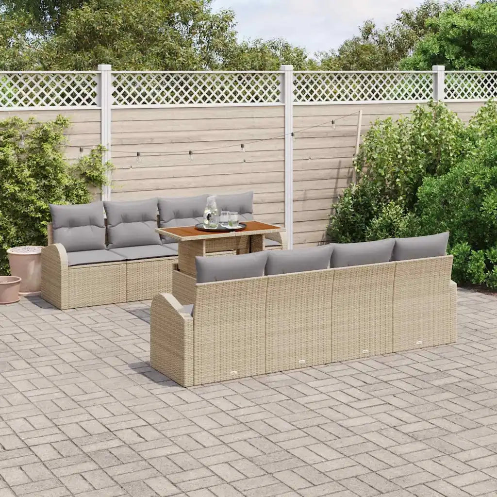 Set Divano da Giardino 9 pcs Beige Poly Rattan