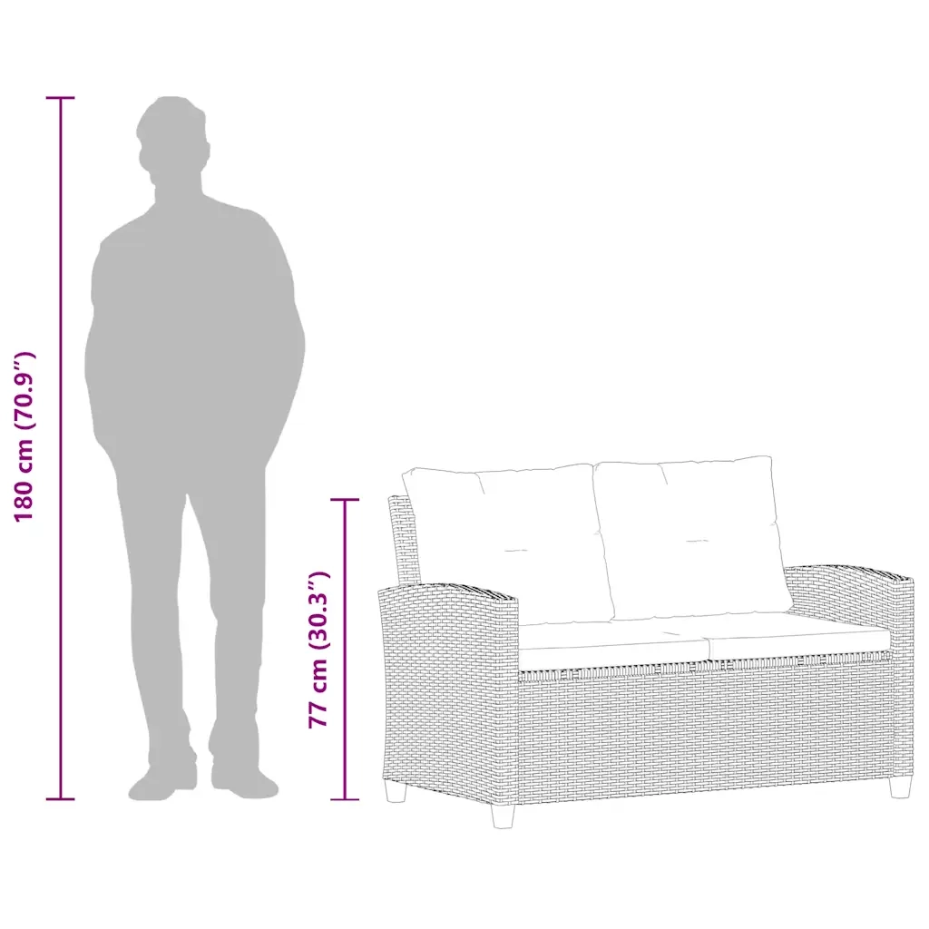 Divano da Giardino 2 Posti con Cuscini Grigio 124 cm Polyrattan 46154