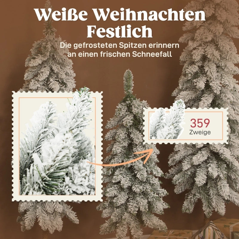 Alberi di Natale artificiali innevati, 3 pezzi da 90, 120 e 150 cm in plastica bianco e verde, salvaspazio e ignifughi