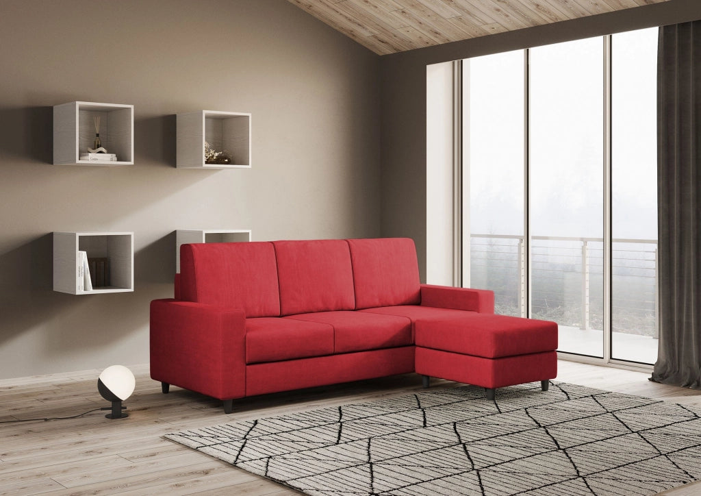Divano 3 Posti con Pouf 208x155x85 cm Sakar in Tessuto Rosso