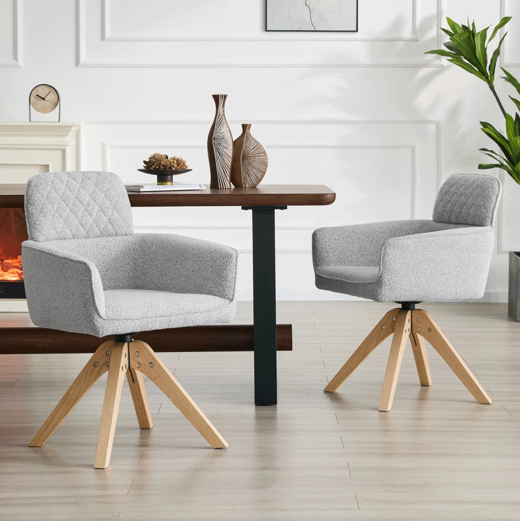 Set 2 sedie da pranzo girevoli 360° in tessuto grigio chiaro e legno massello HOMVRA