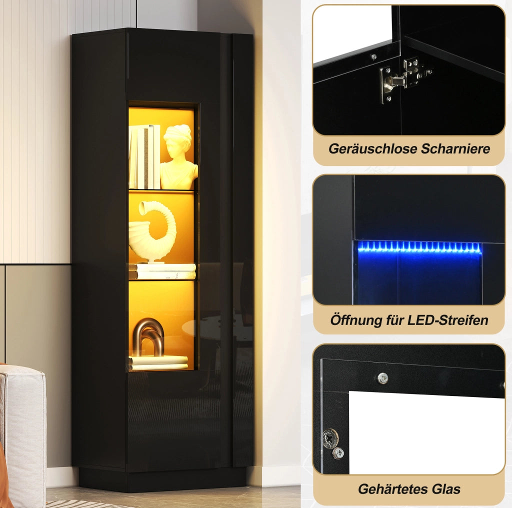 Vetrina alta 60x40x180 cm nera con anta in acrilico; LED controllabili tramite app