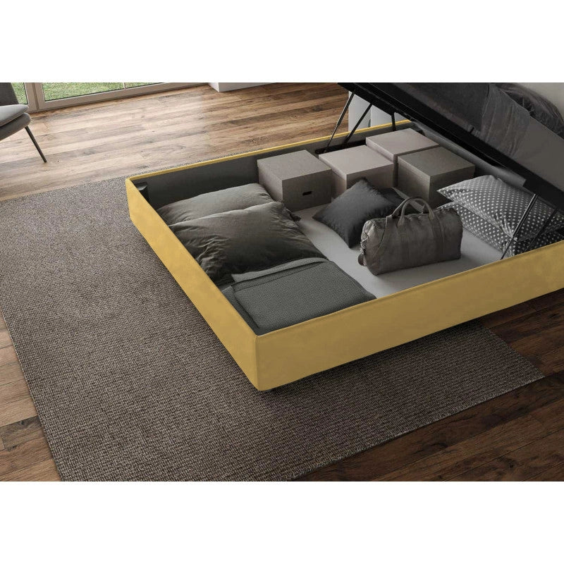 Letto imbottito Matrimoniale 190x200 cm Mika - Contenitore,Microfibra,Ocra