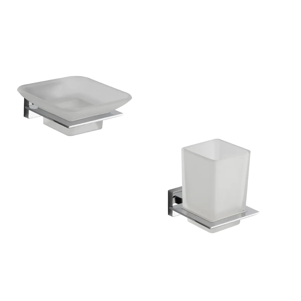 Set da bagno 2 accessori cromato: porta sapone e porta spazzolino | Arch