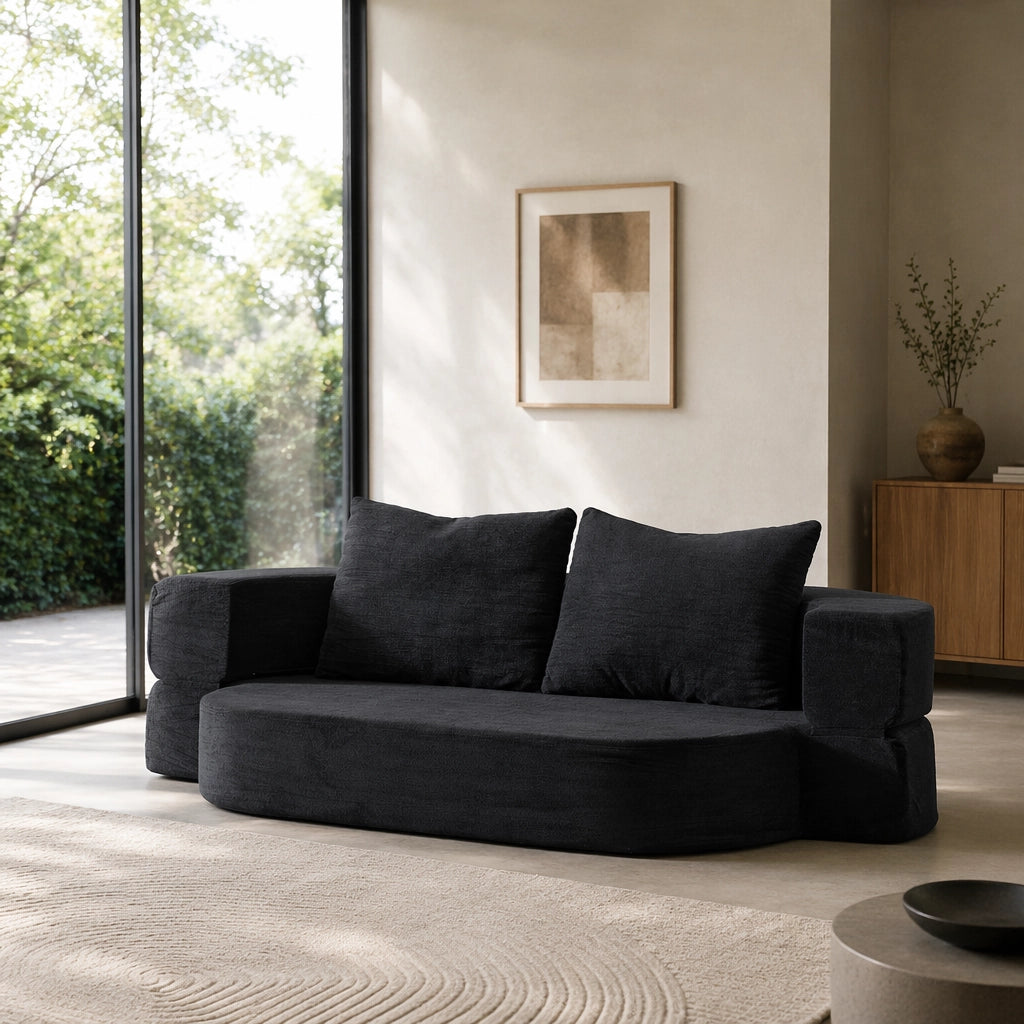 Divano letto pieghevole 3 in 1 in flanella nera con schiuma memory