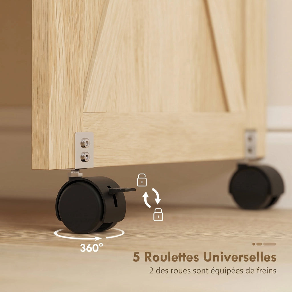 Table de Couture Pliante, Meuble Couture Roulant, Porte Magnétique de Grange, 2 Bacs, Étagère, 18 Chevilles, Naturel