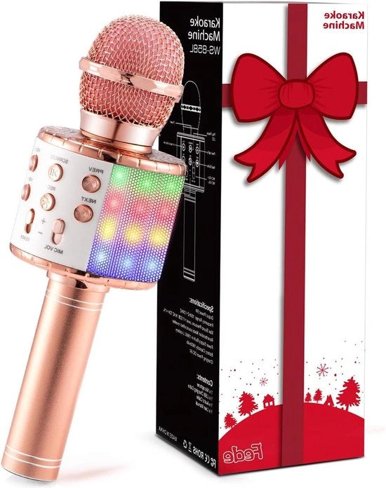 Microfono karaoke Bluetooth portatile con luce LED multicolore per bambini gioco musicale compatibile con Android iOS PC smartphone