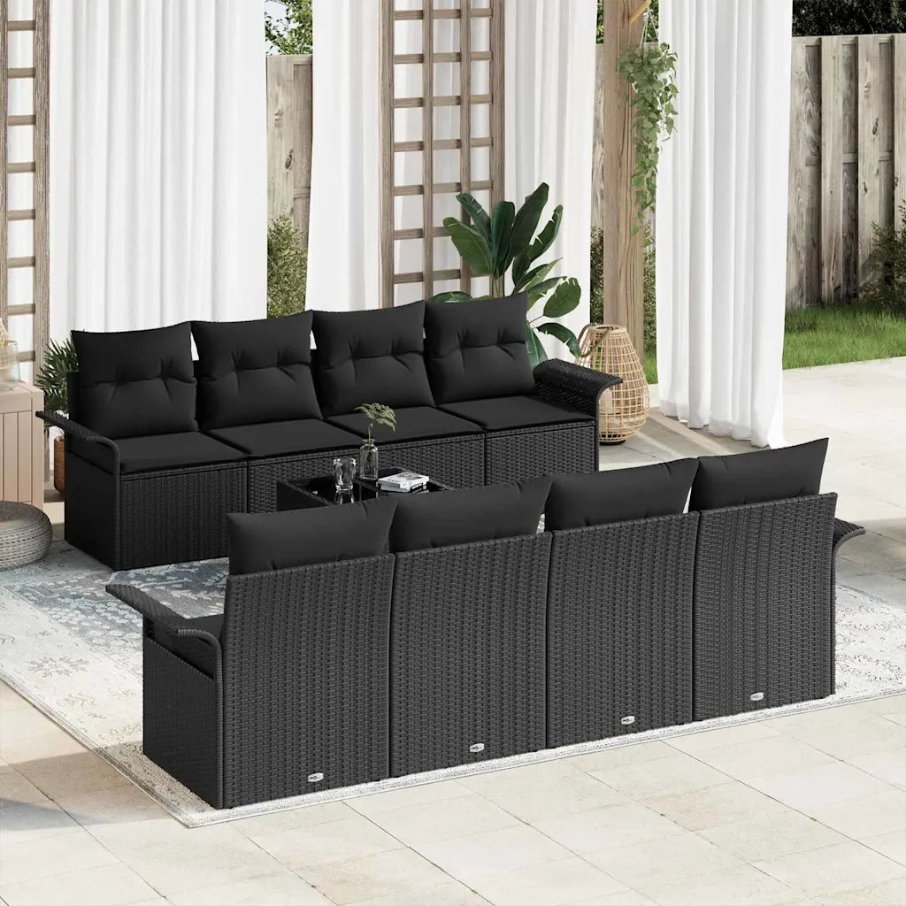 Set Divano da Giardino con cuscino 9 pcs Nero polyrattan 3345293