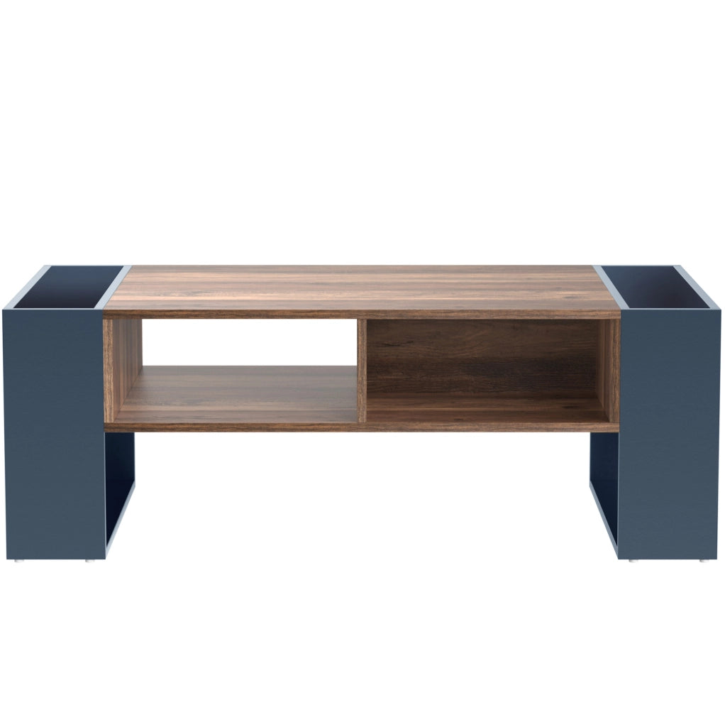 Tavolino da caffè rettangolare 111x40x60 cm in truciolare con vani contenitore; legno e nero