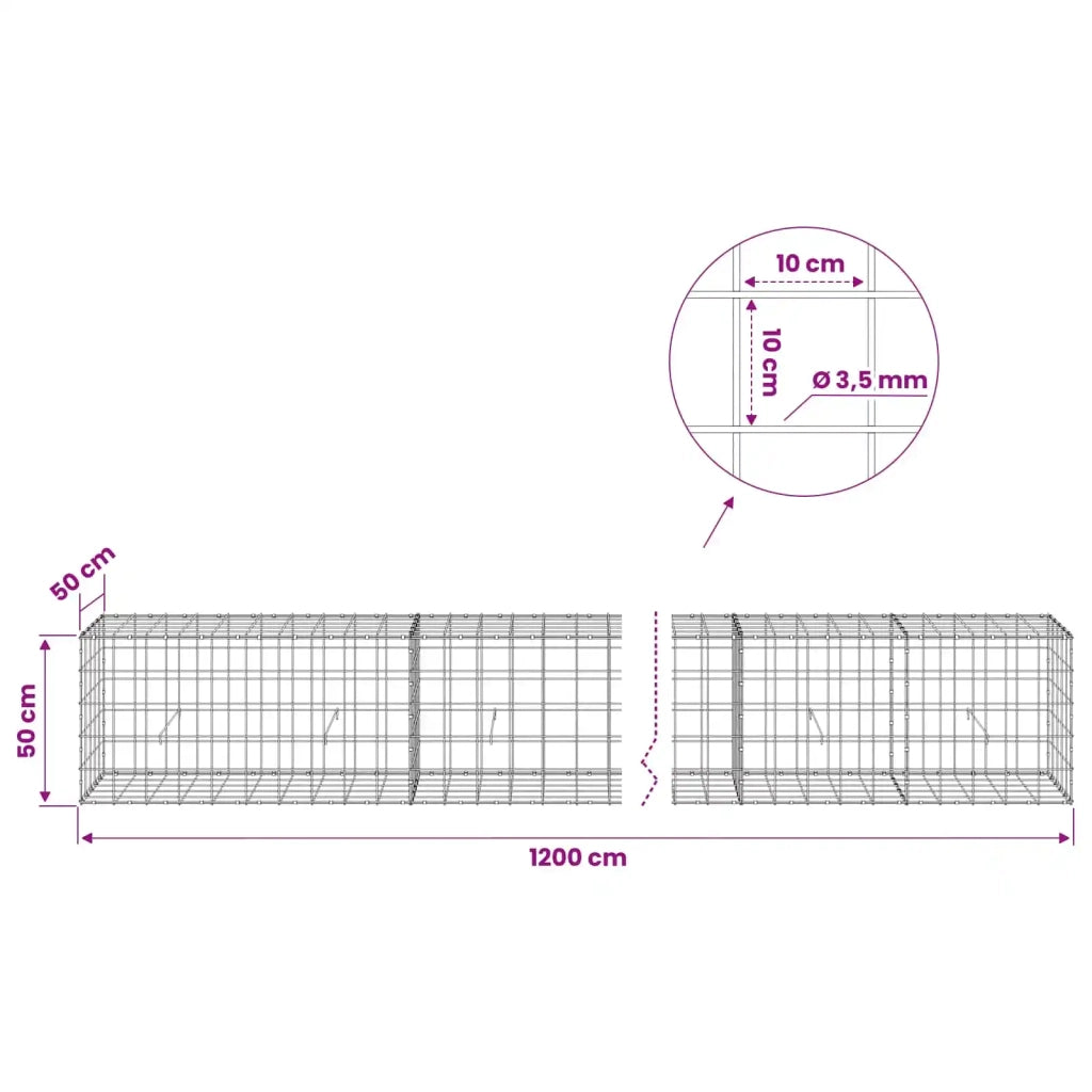 Gabione con Filo da 3,5 mm e Rete da 10x10 cm 1200x50x50 cm 3463290