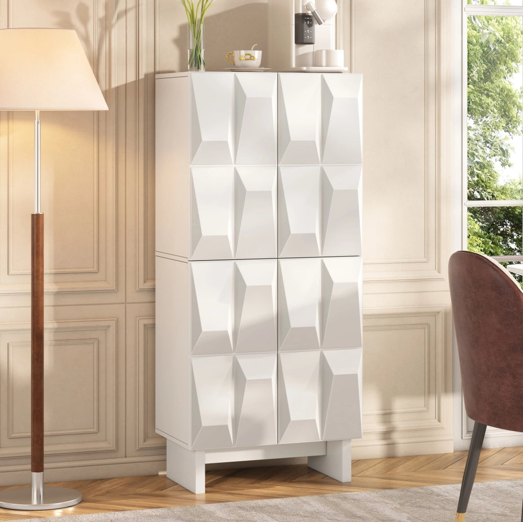 Mobile alto multiuso bianco 60;5 x 34 x 135;5 cm in truciolare con 4 ante e ripiani regolabili