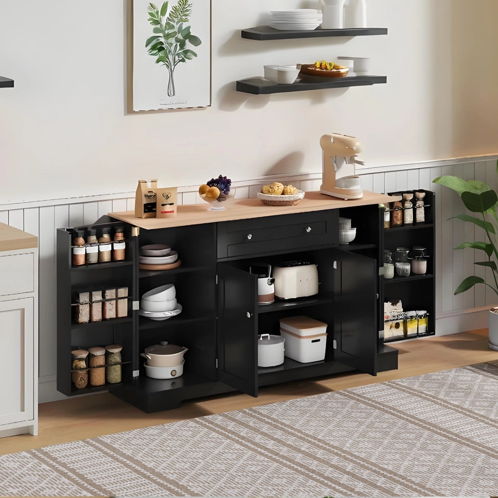 MADIA 138 cm con cassetto e vani laterali, MDF nero