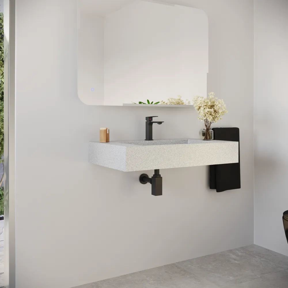 Lavabo sospeso a muro rettangolare 90x48x13 cm in microcemento beige | Tasman