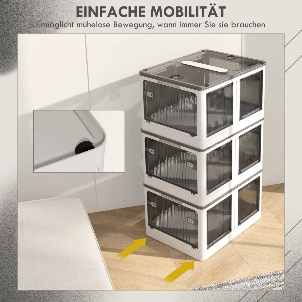 Scatola di Stoccaggio, 3 pezzi, Pieghevole, con Ruote ¨C Minimal ¨C 60x42x34, Bianco