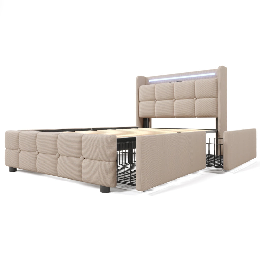 letto imbottito legno beige 90 x 200 cm