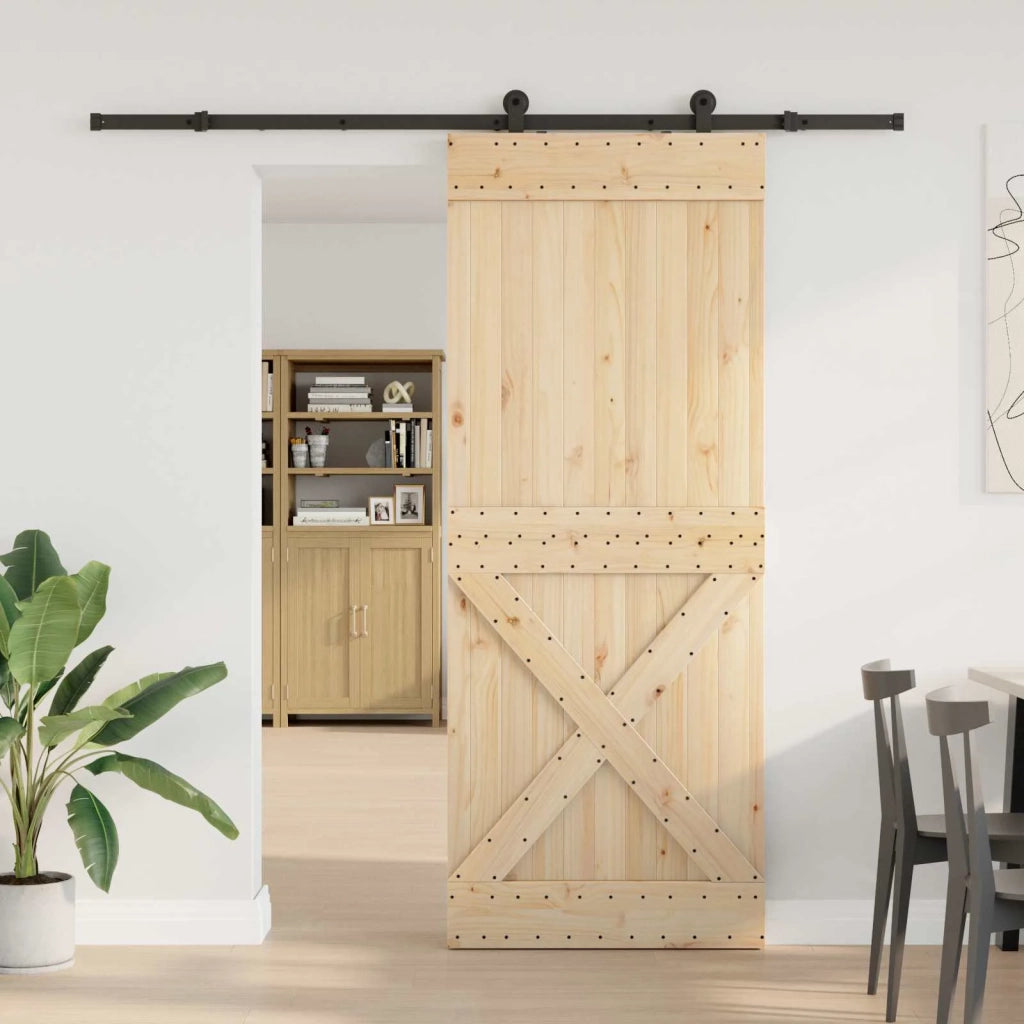 Porta scorrevole NARVIK Naturale e Nero 90 x 210 cm (213,5 cm) 3445368