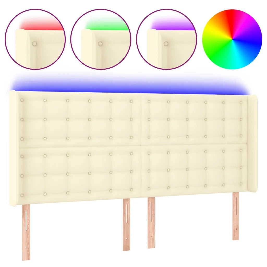 Testiera a LED Crema 183x16x118/128 cm in Similpelle