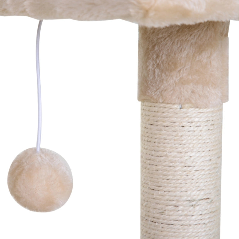 Tiragraffi per gatti con 3 colonne in sisal; piattaforma; amaca e gioco sospeso beige 50 × 36 × 70 cm