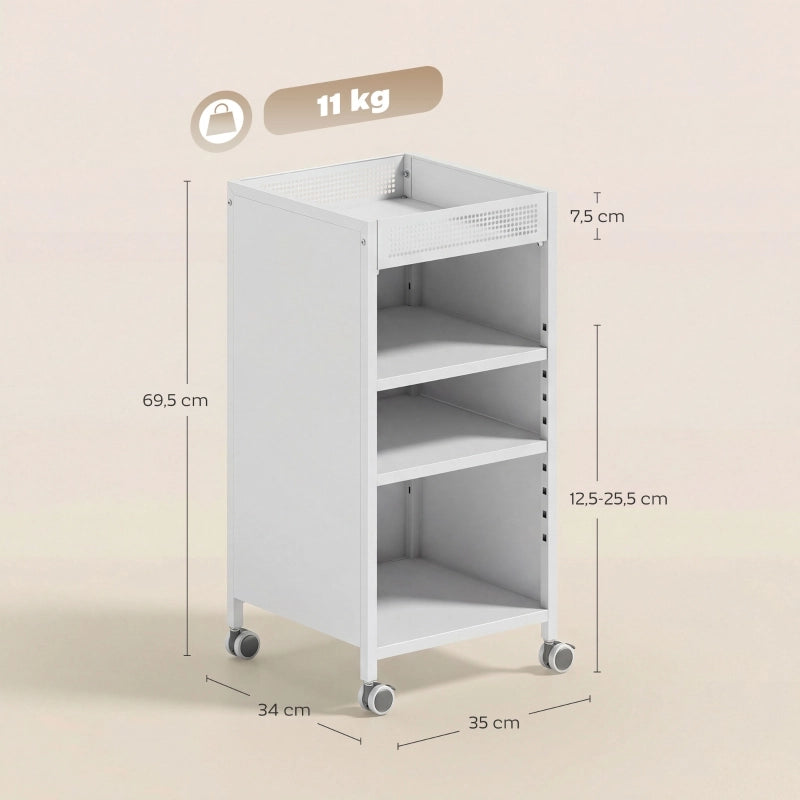 Scaffale mobile 35x34x69.5 cm con ripiani regolabili in metallo bianco