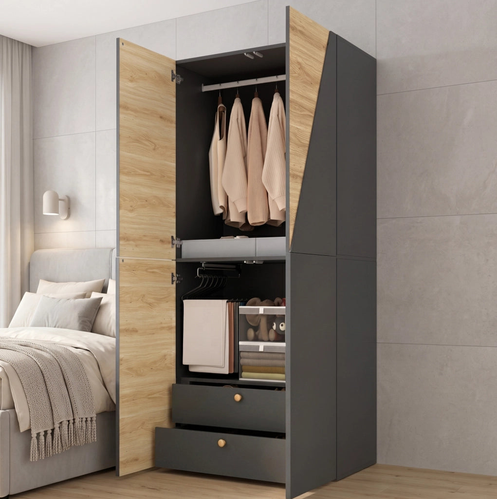 Armadio 90x50x200 cm con 2 cassetti, appendiabiti e portapantaloni HAVRYA