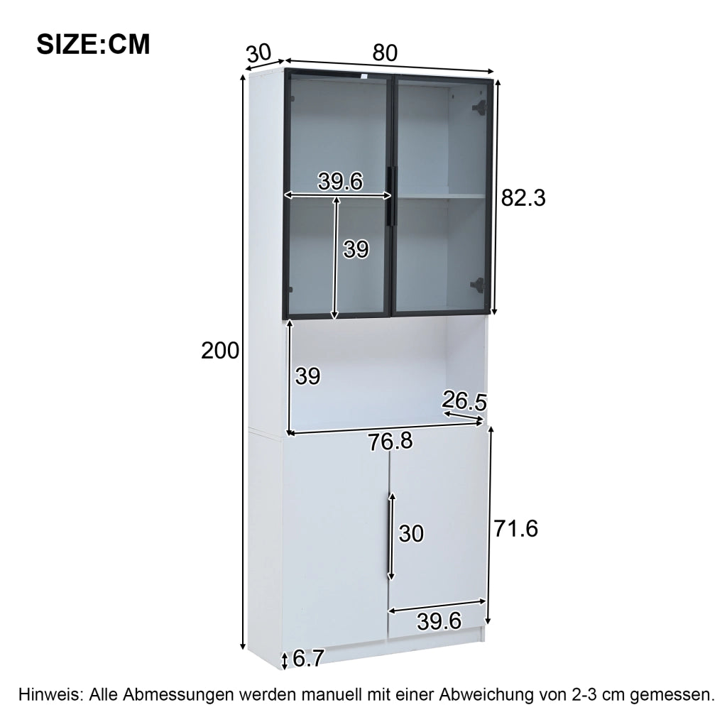 Vetrina con ante in vetro e LED controllata da app in pannello truciolare bianco con vetro temperato 160 × 30 × 200 cm