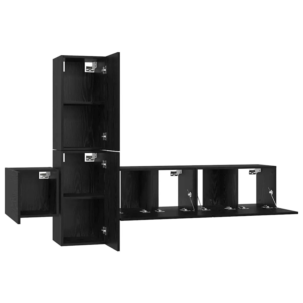 Set mobile TV 5 pz | Armadietto TV | Mobile Porta TV Rovere Nero Legno multistrato