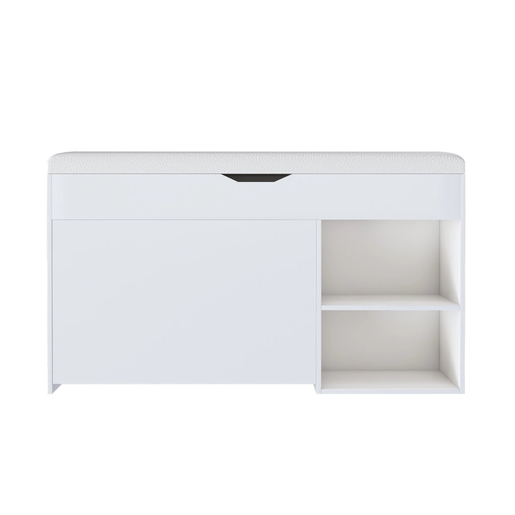 Panca portascarpe con coperchio sollevabile; scarpiera girevole a 3 livelli; MDF; bianca