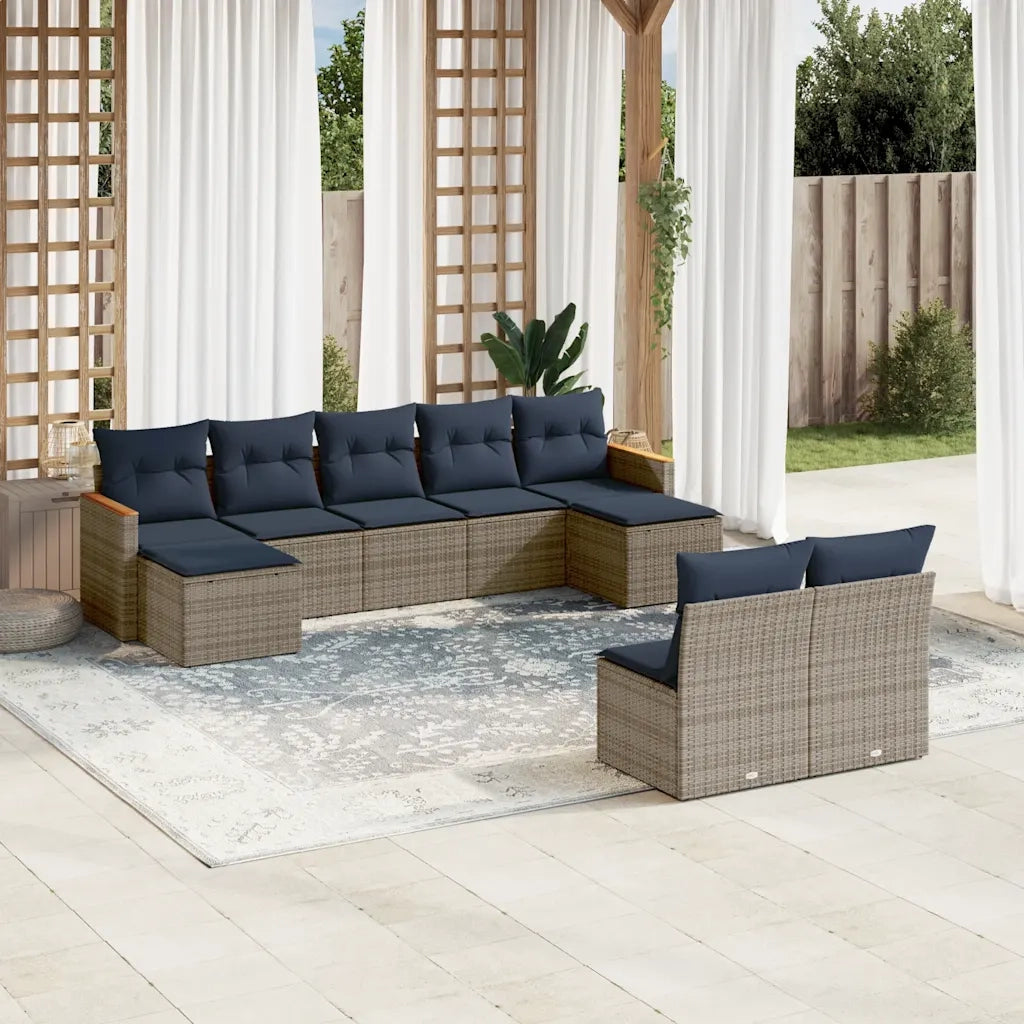 Set Divani da Giardino 9 pz con Cuscini Grigio in Polyrattan 3226376