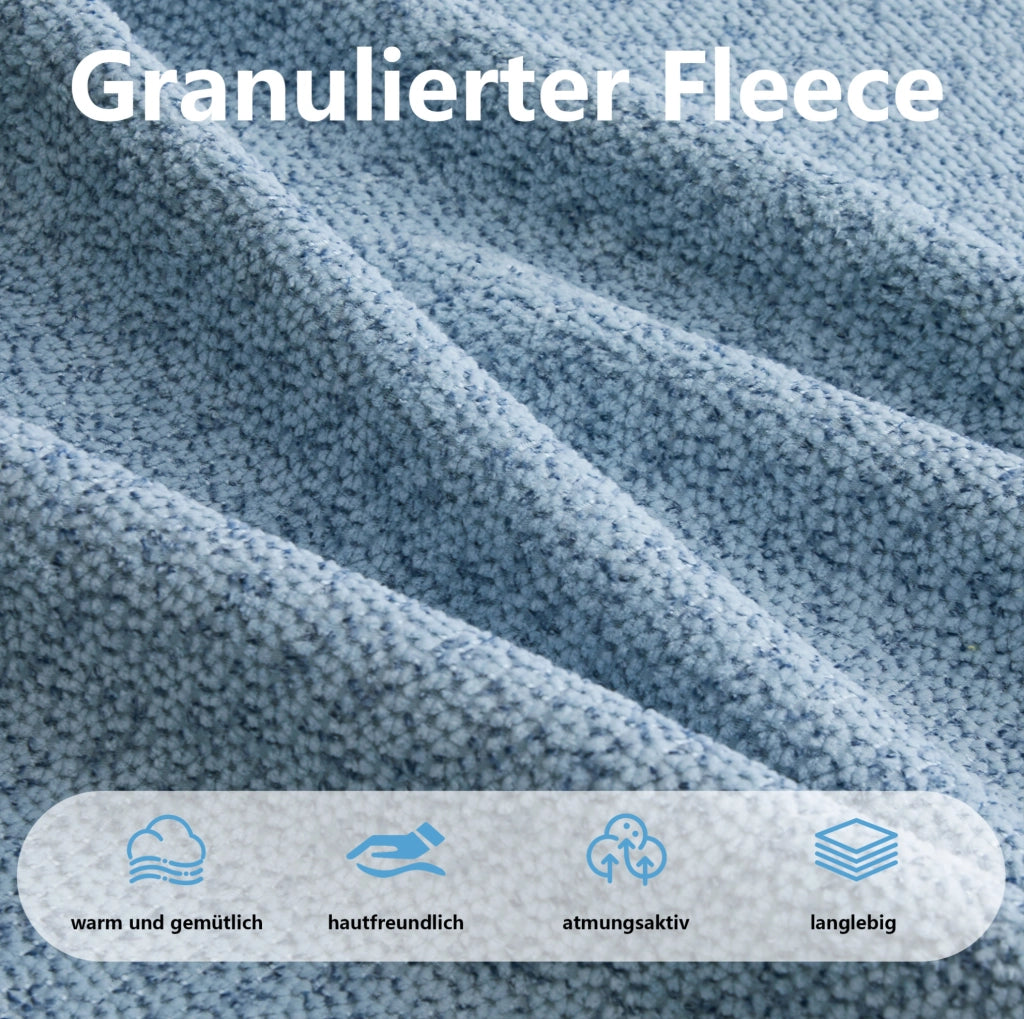 Divano senza telaio con pouf laterale in pile granulare blu - Design modulare per soggiorno