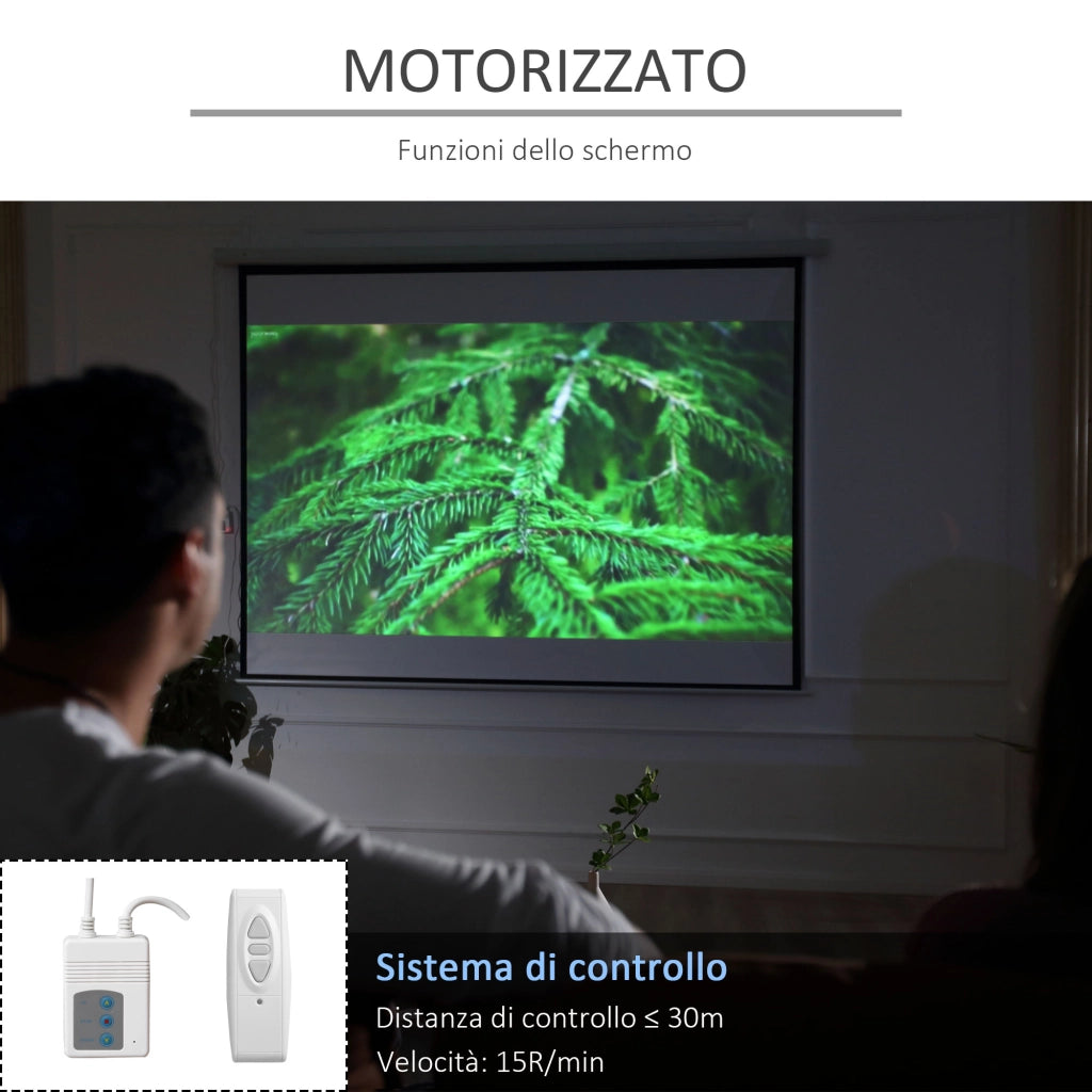Schermo per Proiettore 120 Pollici Formato 4:3 Regolabile con Telecomando,Schermo di Proiezione Motorizzato Compatto,Installazione a Parete o Soffitto,244x183cm,Bianco