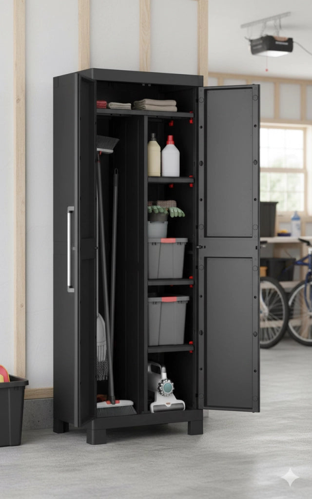 Armadio in Resina 4 Ripiani 65x45x182 cm Keter Detroit Portascope Nero