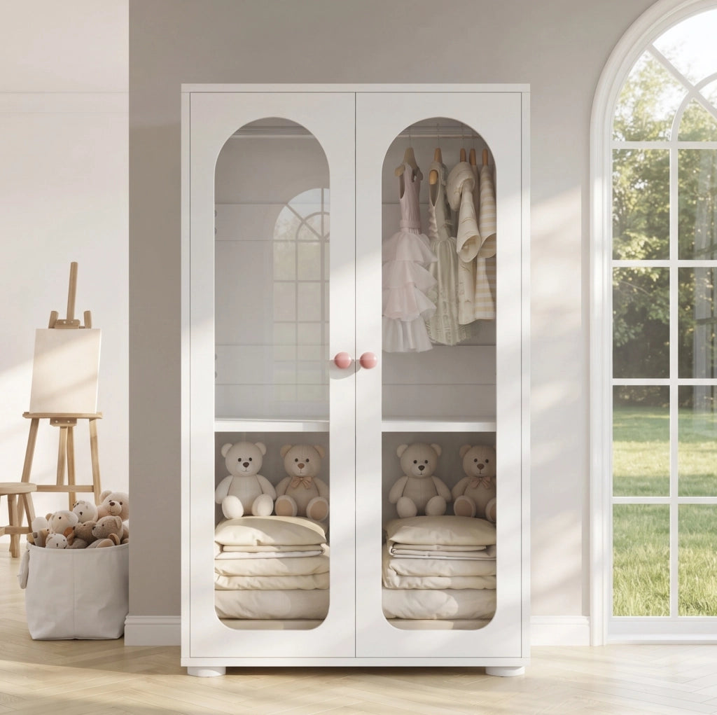 Armadio per bambini 80×50×120 cm in MDF bianco con ante in acrilico
