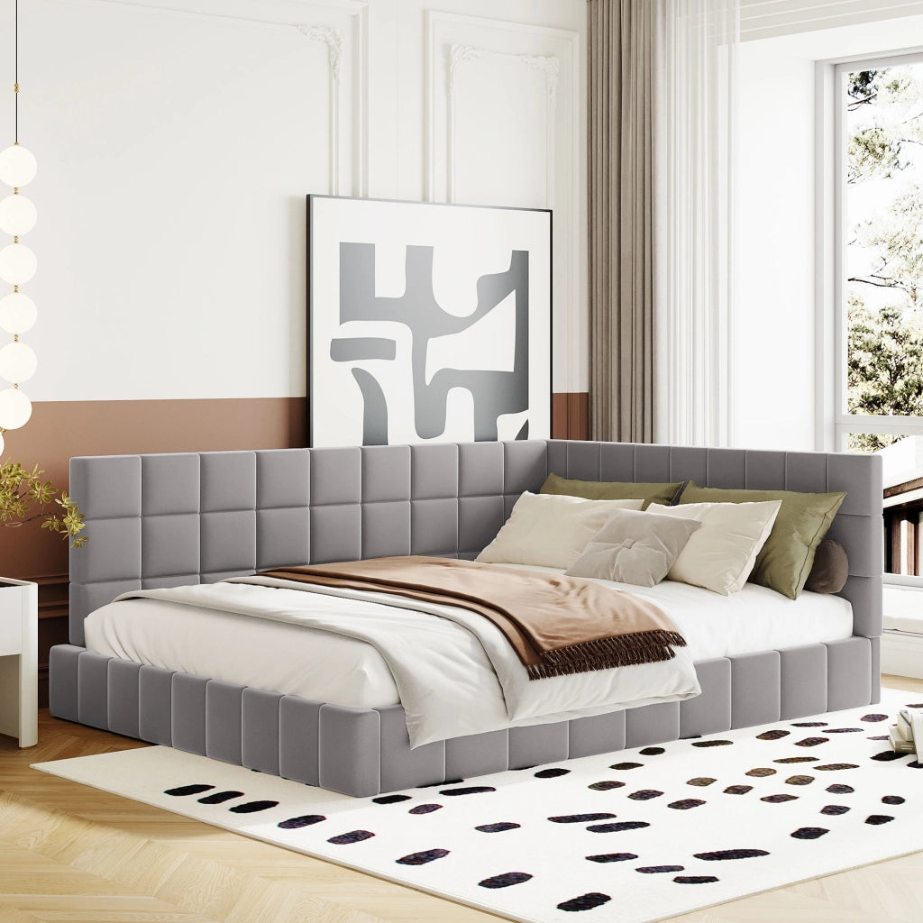 Letto divano 140 × 200 cm 2 posti con schienale reversibile; senza materasso; imbottito in velluto grigio