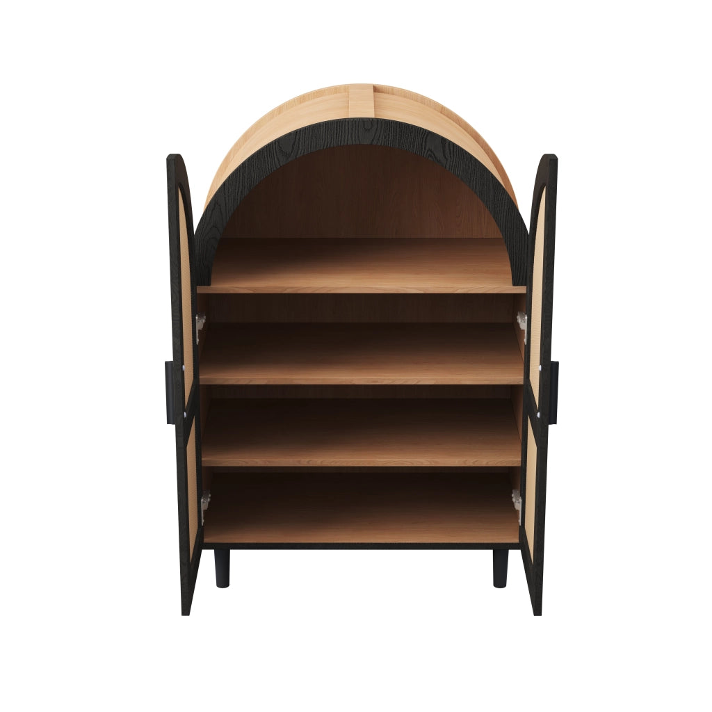 Scarpiera con 2 ante in rattan e 3 ripiani, 2 regolabili, cerniere ammortizzate, per ingresso, 70 × 40 × 100 cm