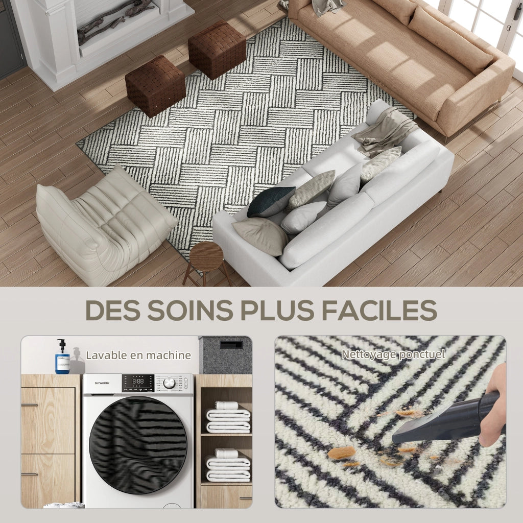 Tappeto per Salotto 200 x 140 cm a Pelo Corto Lavabile Grigio Moderno Geometrico per Camera da Letto e Soggiorno