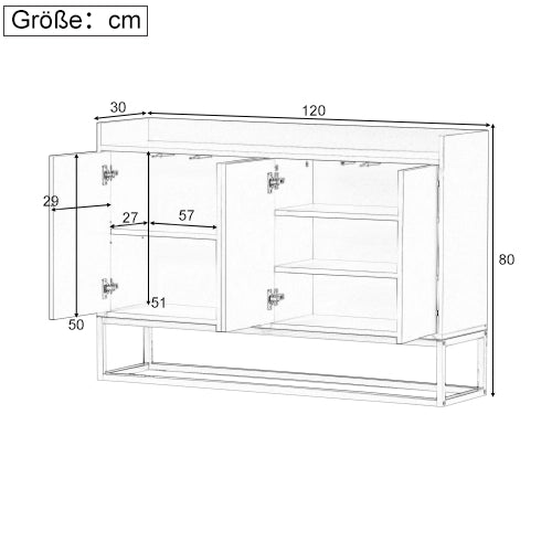 Sideboard moderno minimalista nero, 4 ante senza maniglie per soggiorno, sala da pranzo e cucina