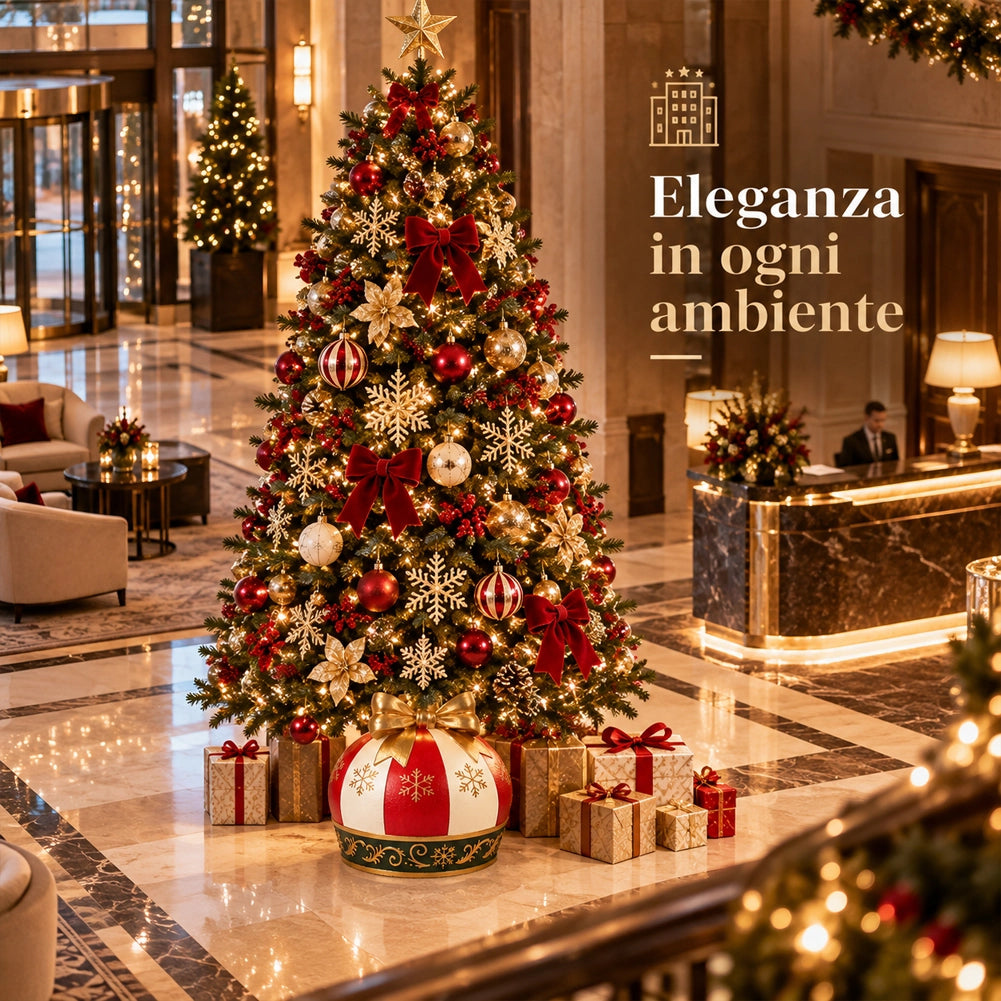 Base Albero di Natale Sfera con Fiocco Bianco e Rosso Addobbo Natalizio 42x51 cm