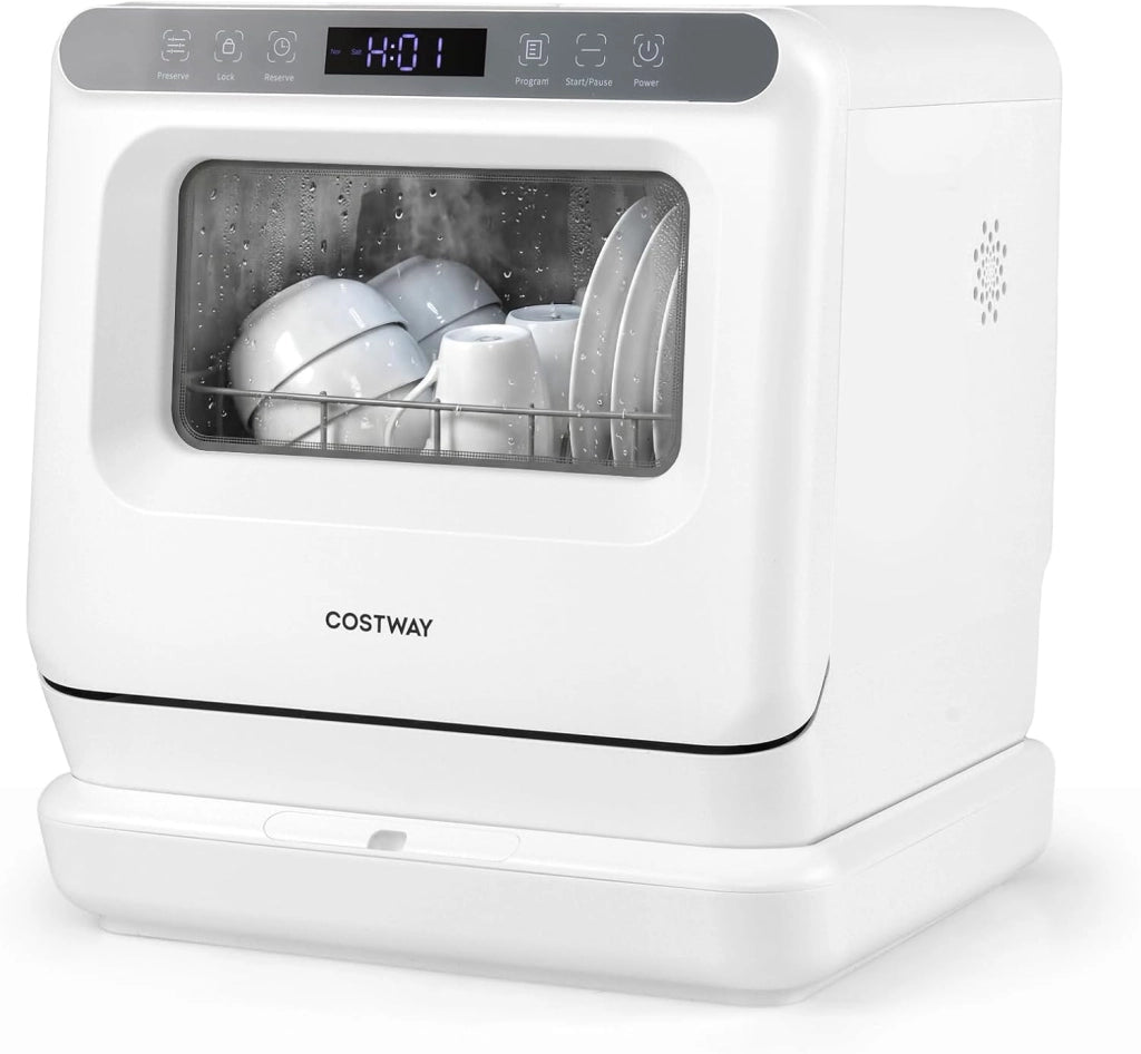 Lavastoviglie da Banco Portatile con Serbatoio 8,25 L e 6 Programmi
Lavastoviglie Compatta con Funzione Conservazione, Asciugatura ad Aria e Bracci Spruzzatori Doppia 360°