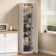 ARMADIO DA CUCINA SLIM A 5 RIPIANI CON SPAZIO INTERNO REGOLABILE, IN LEGNO, 40X35X180 CM, BIANCO