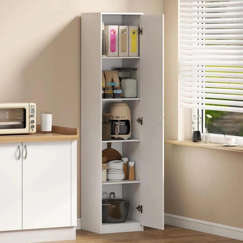 ARMADIO DA CUCINA SLIM A 5 RIPIANI CON SPAZIO INTERNO REGOLABILE, IN LEGNO, 40X35X180 CM, BIANCO