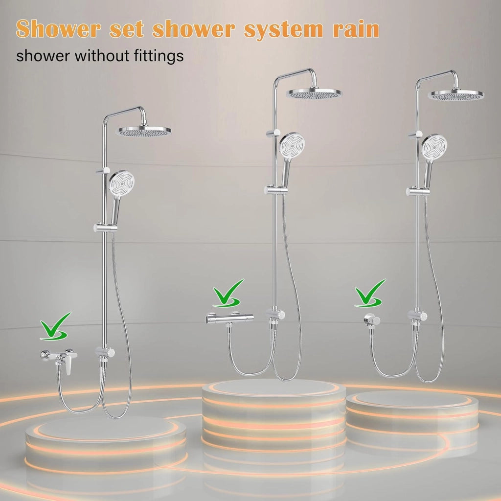 Colonna doccia a pioggia da 25 cm con doccetta a 3 getti - Non richiede foratura; bocchette in silicone autopulenti; tubo flessibile da 1;5 m - Crom