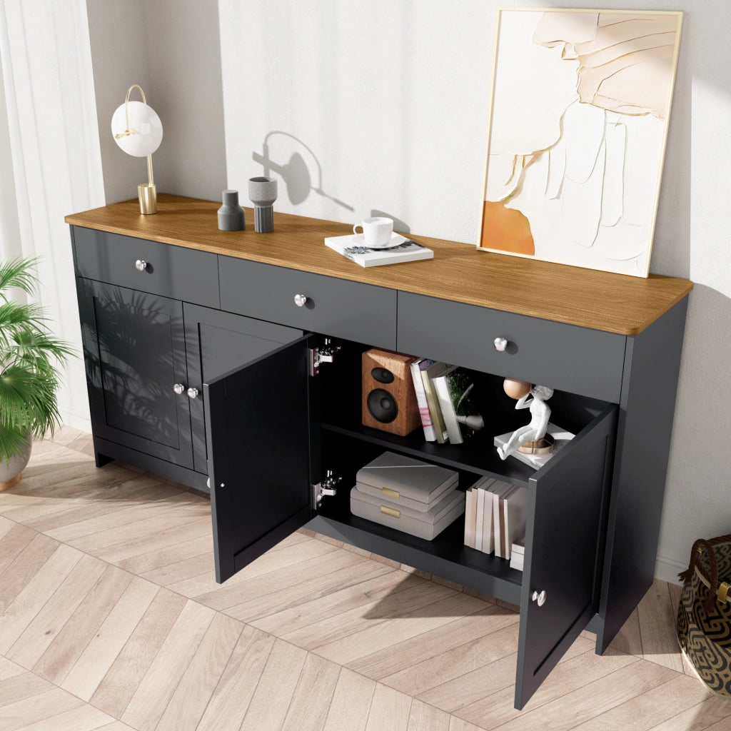 Credenza con cassetti in MDF nero e grigio