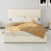 Letto moderno minimalista beige 160x200 cm con contenitore e materasso incluso