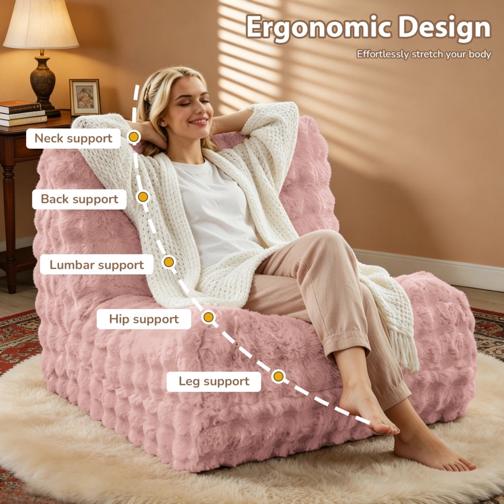 Poltrona pouf a forma di bruco, seduta da pavimento con schienale, in flanella rosa