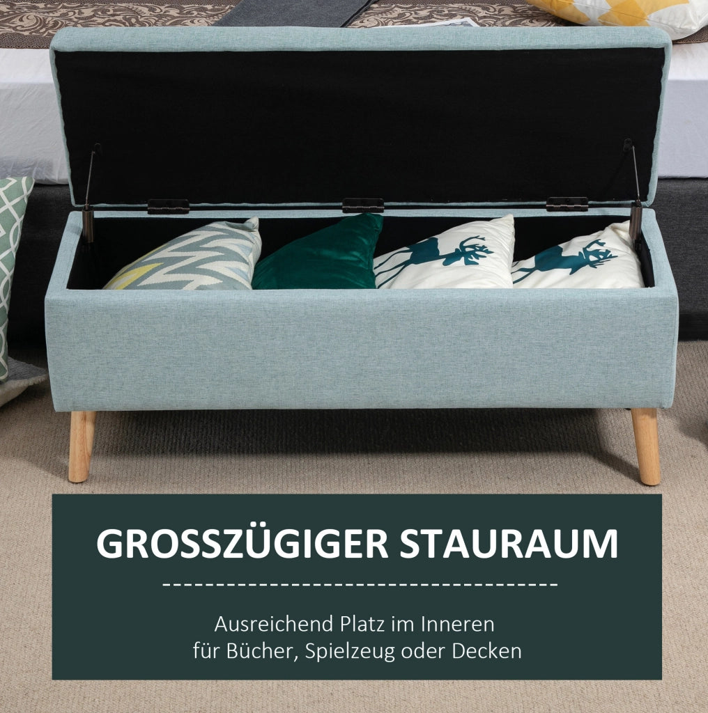 Panca Contenitore Verde Chiaro 110x39x45 cm in Poliestere effetto Lino con Gambe in Legno per Soggiorno