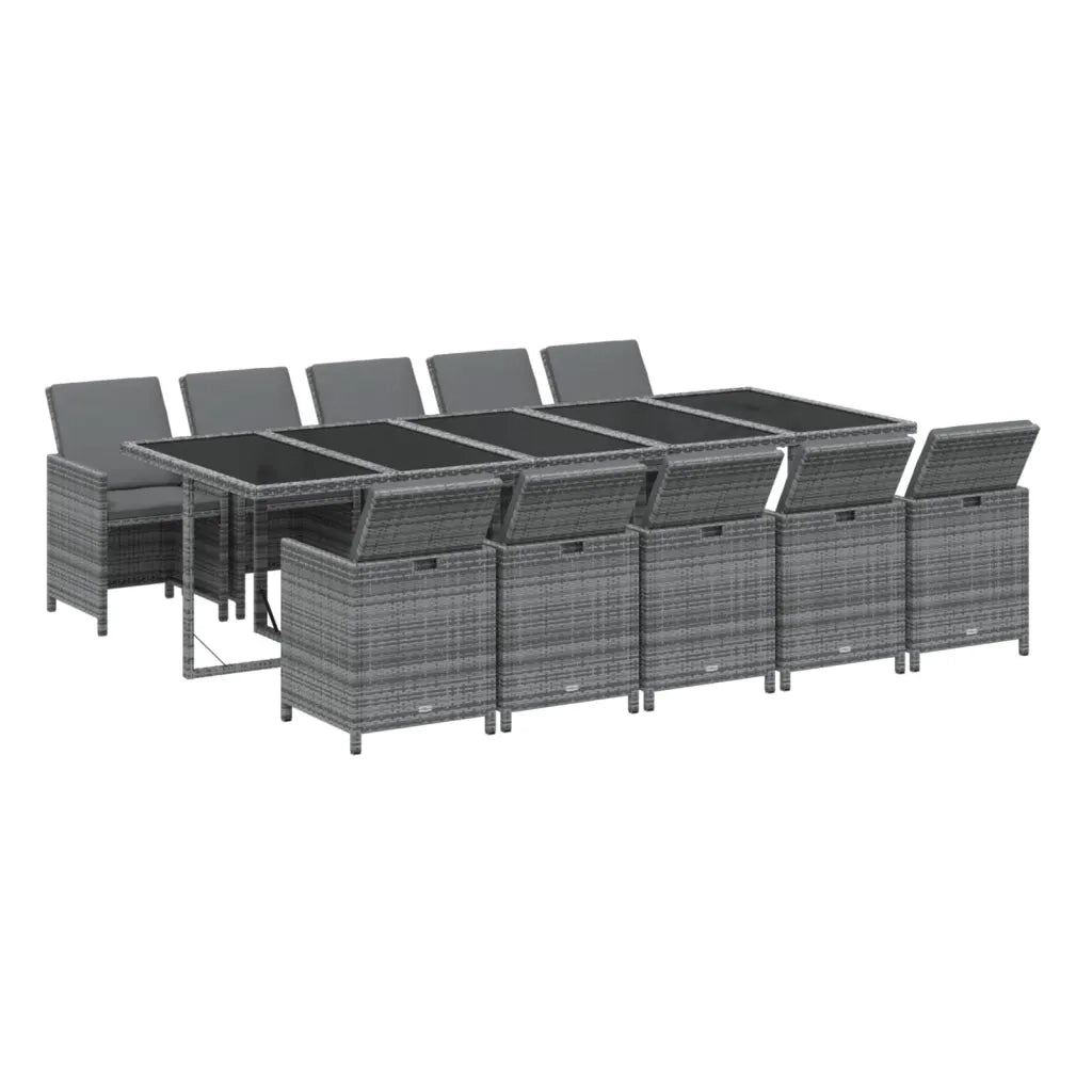 Set Pranzo da Giardino 11 pz con Cuscini in Polyrattan Grigio 3095590