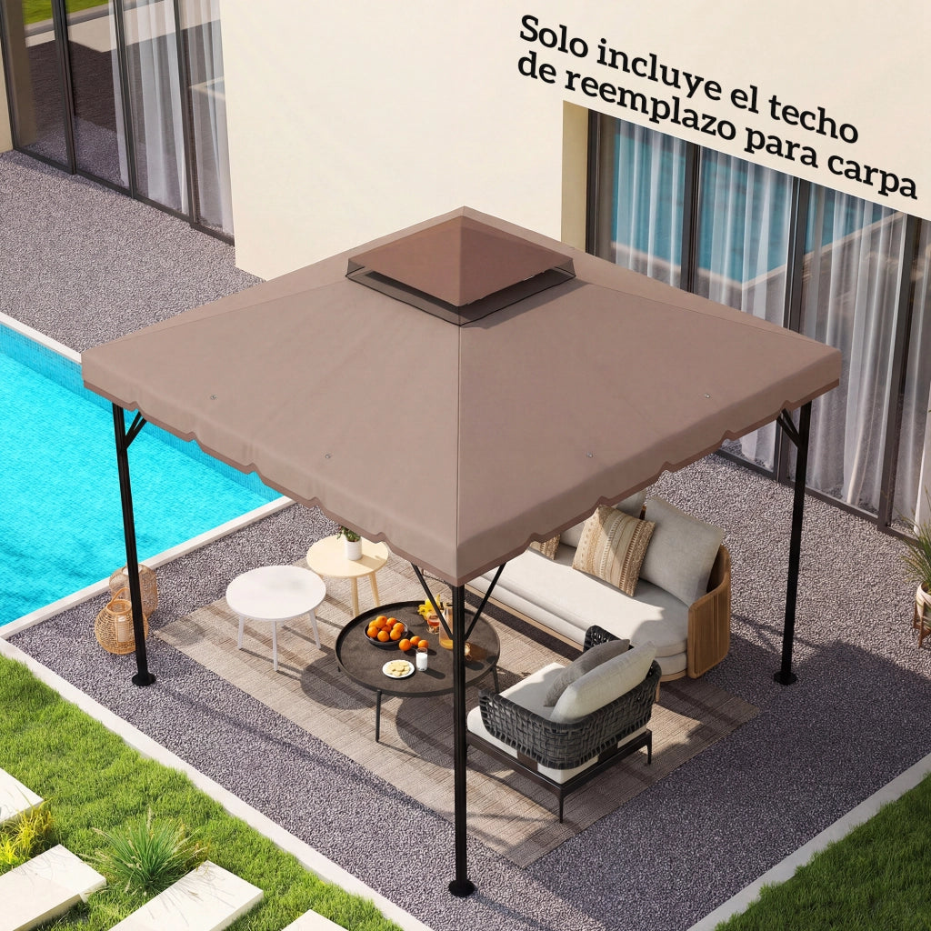 Telo di Ricambio per Gazebo 3x3m ¨C Xylo ¨C Doppio Tetto con Fori Drenaggio UPF 30+ Beige
