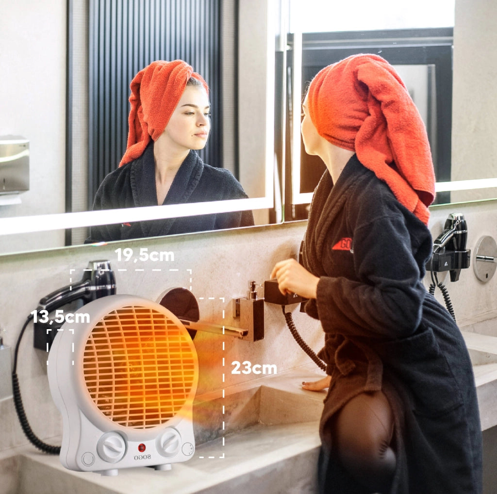Termoventilatore elettrico 2000W con termostato regolabile, 2 livelli potenza e funzione ventilazione per riscaldamento rapido - Sogo