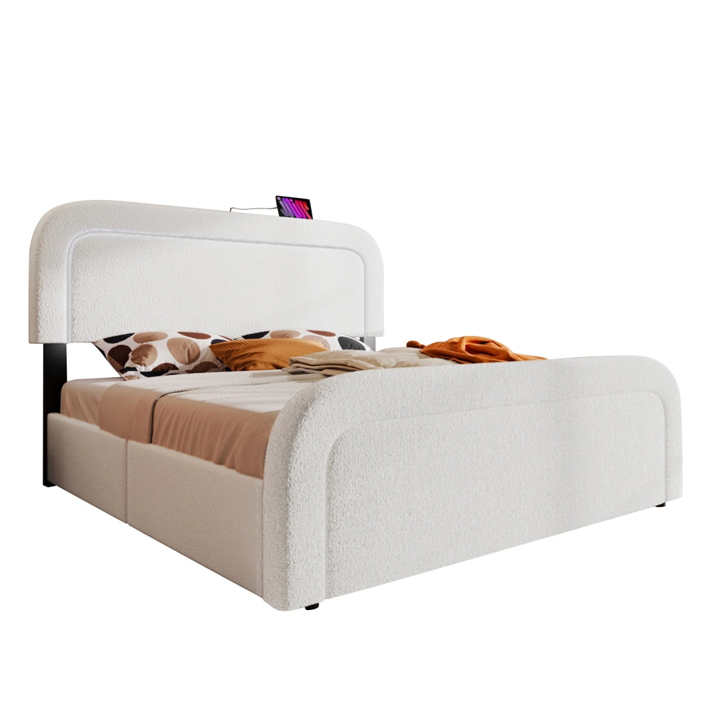 letto imbottito sherpa bianco 160x200 cm
